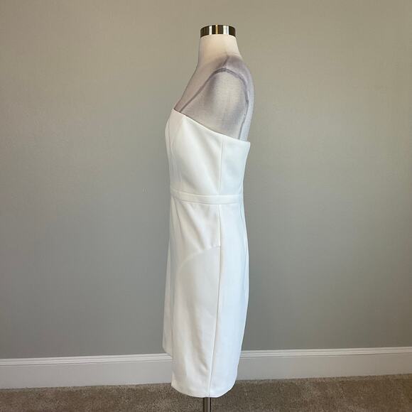 One Shoulder Beaded Mini Sheath Cocktail Dress White Size 10 Side Slit by AQUA - Picture 5 of 14